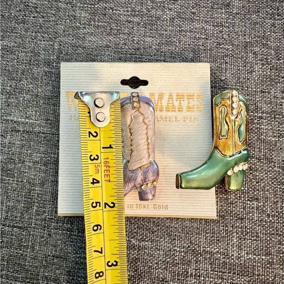 Lot of 2 Enamel Cowboy Boot Brooches Pins Layered 18k Gold Coastal Cowgirl - Picture 6 of 6